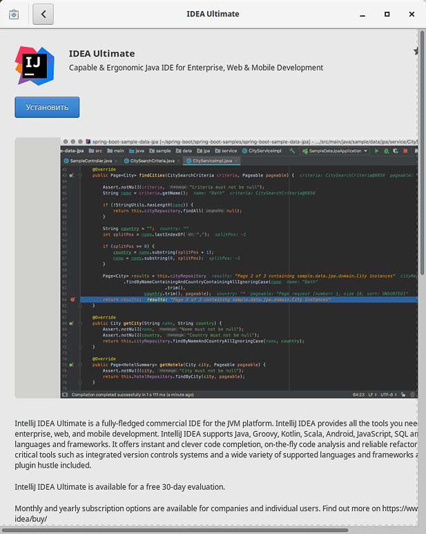 Установка IntelliJ IDEA из Центра программного обеспечения (Рекомендуется для Ubuntu)